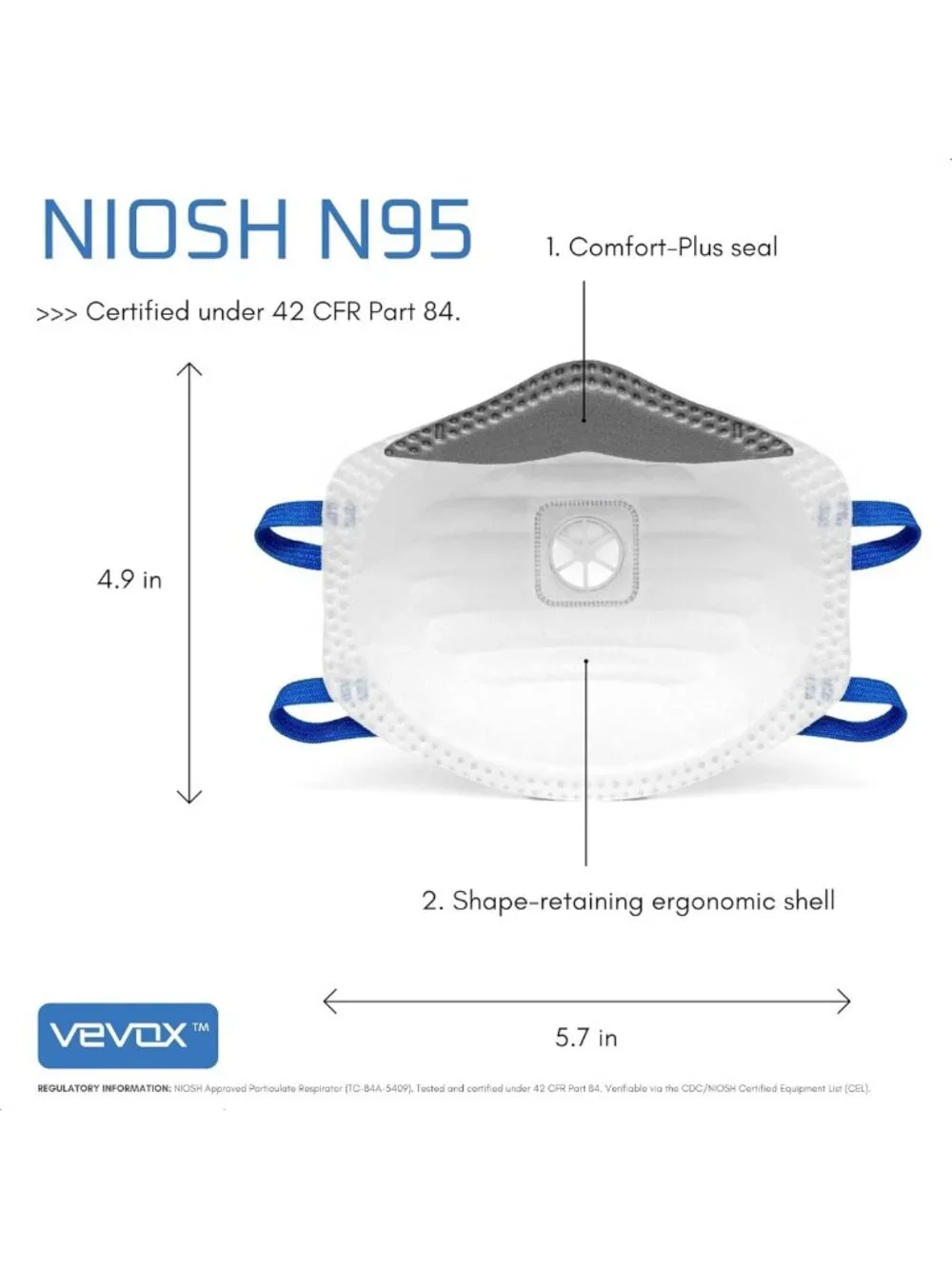 N95 Respirator Mask - NIOSH Approved, Valved, Comfort Seal - 10 or 20 Pack